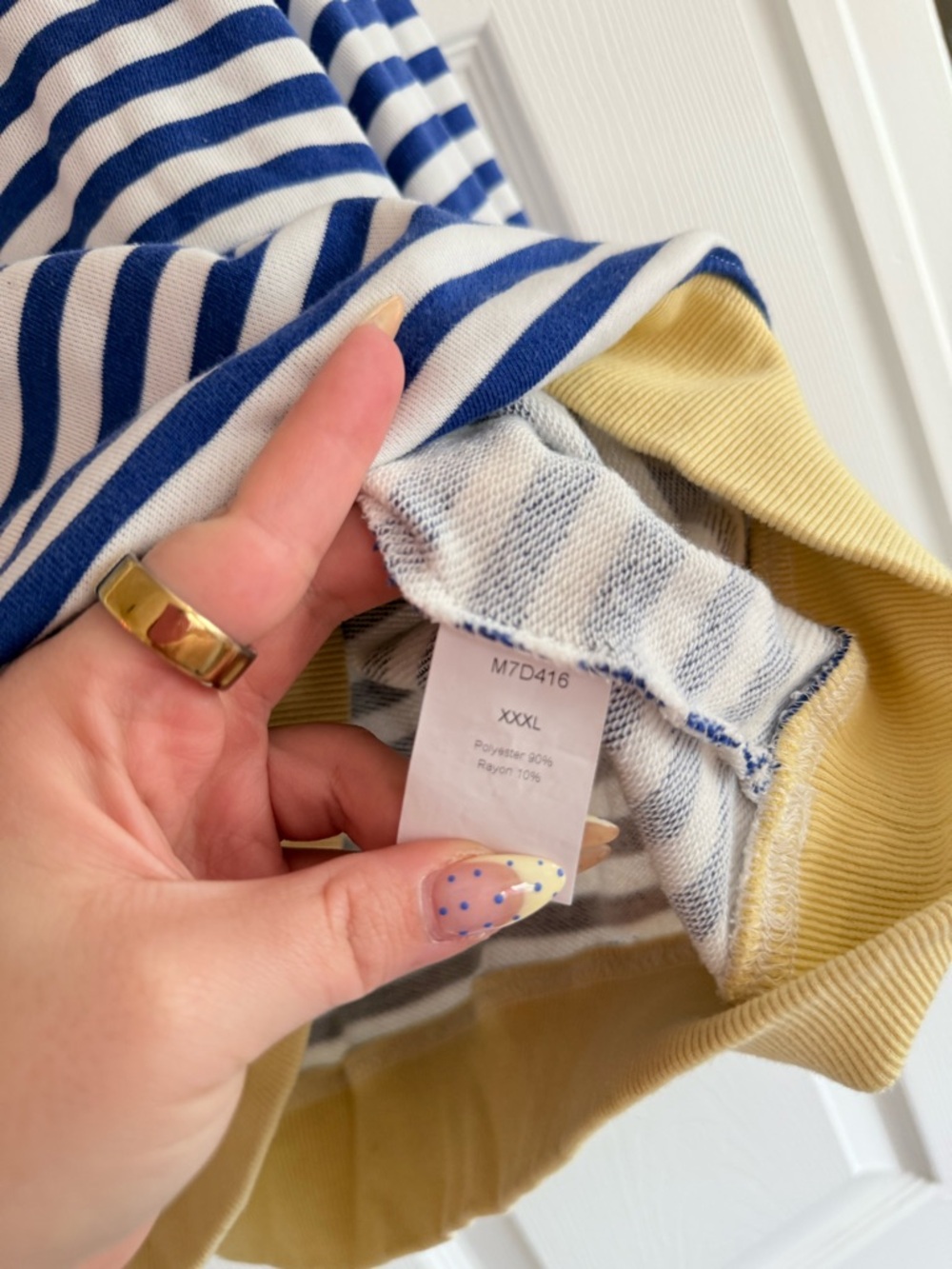 Amazon Blue and White Striped Top with Yellow Trim - Picture 2 of 3